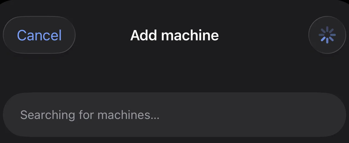 Parameter's Add machine sheet, showing a spinner and the line Searching for machines while it scans.